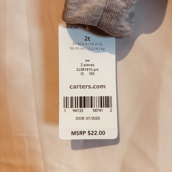 Carter’s Girl 2-Piece Fleece Pajama Set Unicorn Grey & Red 2T - Picture 6 of 6